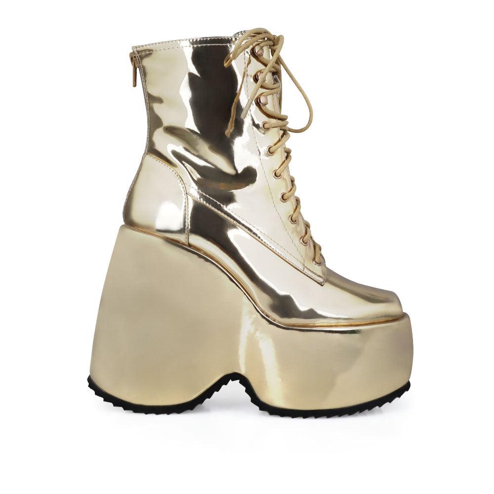 Gold color platform with side zipper - side view