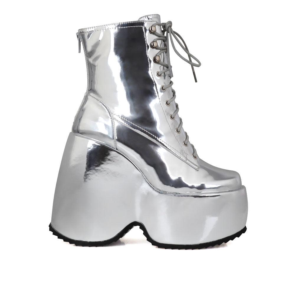 silver ankle boot platform with side zipper - side view