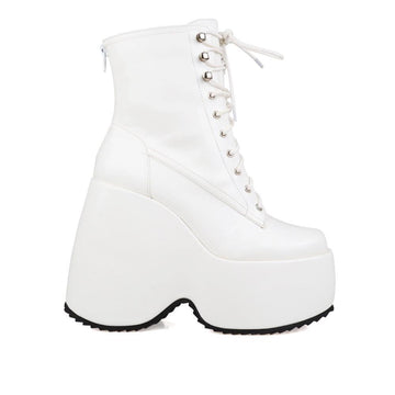 white platform boots with white lace - side view