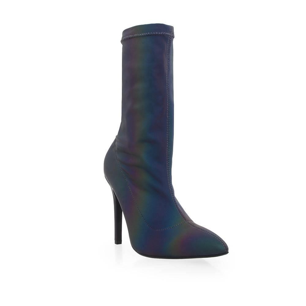 Multi Colored ankle boot heels with back zipper - corner view