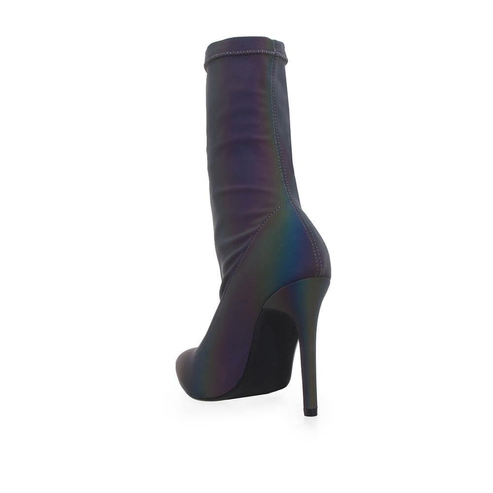 Multi Colored ankle boot heels with back zipper - posterior view