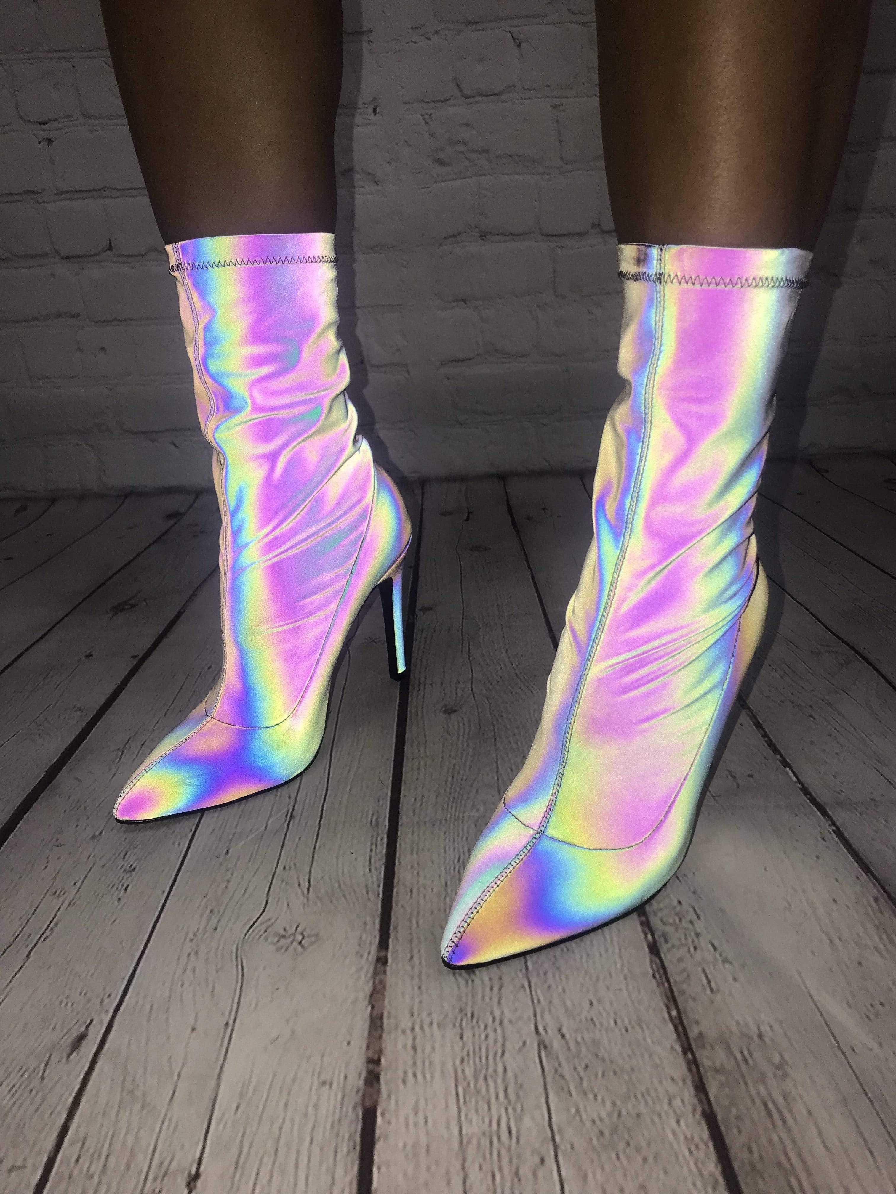 Multi Colored ankle boot heels with back zipper