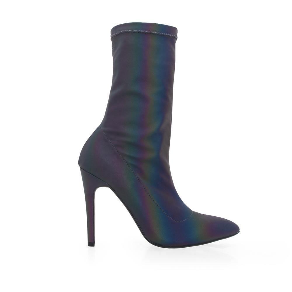 Multi Colored ankle boot heels with back zipper - side view