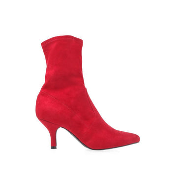 Women's red-colored ankle boot heels with slip on style