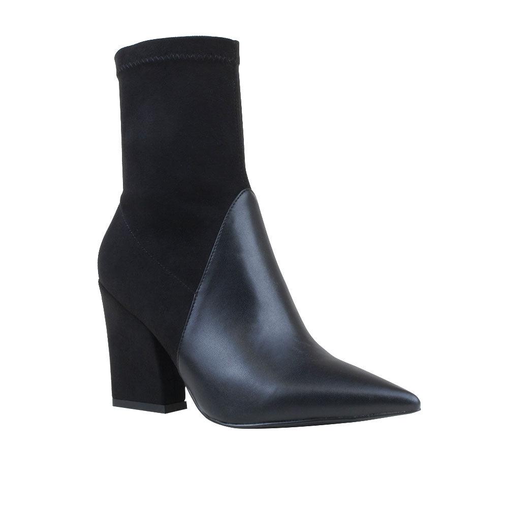 Women's black-color block heel ankle boots with side zipper closure-corner view