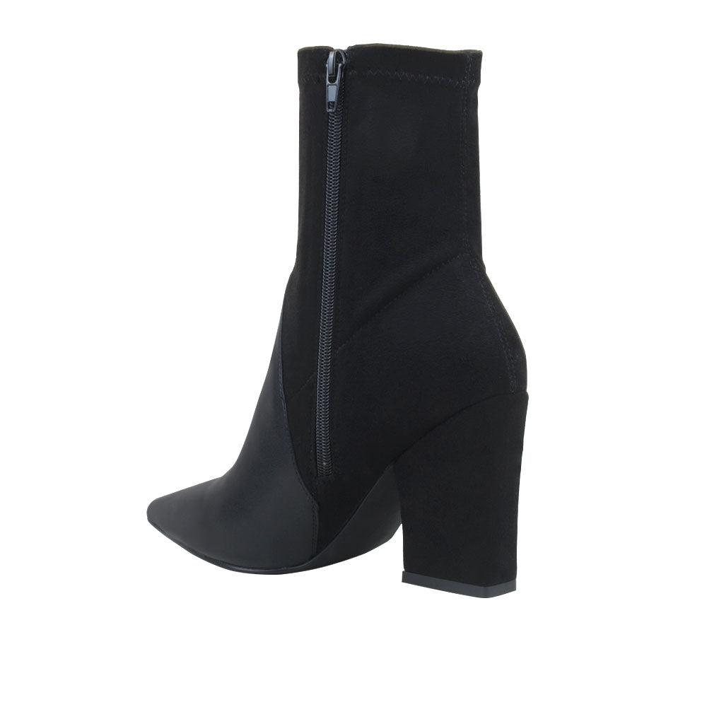 Women's black-color block heel ankle boots with side zipper closure-posterior view