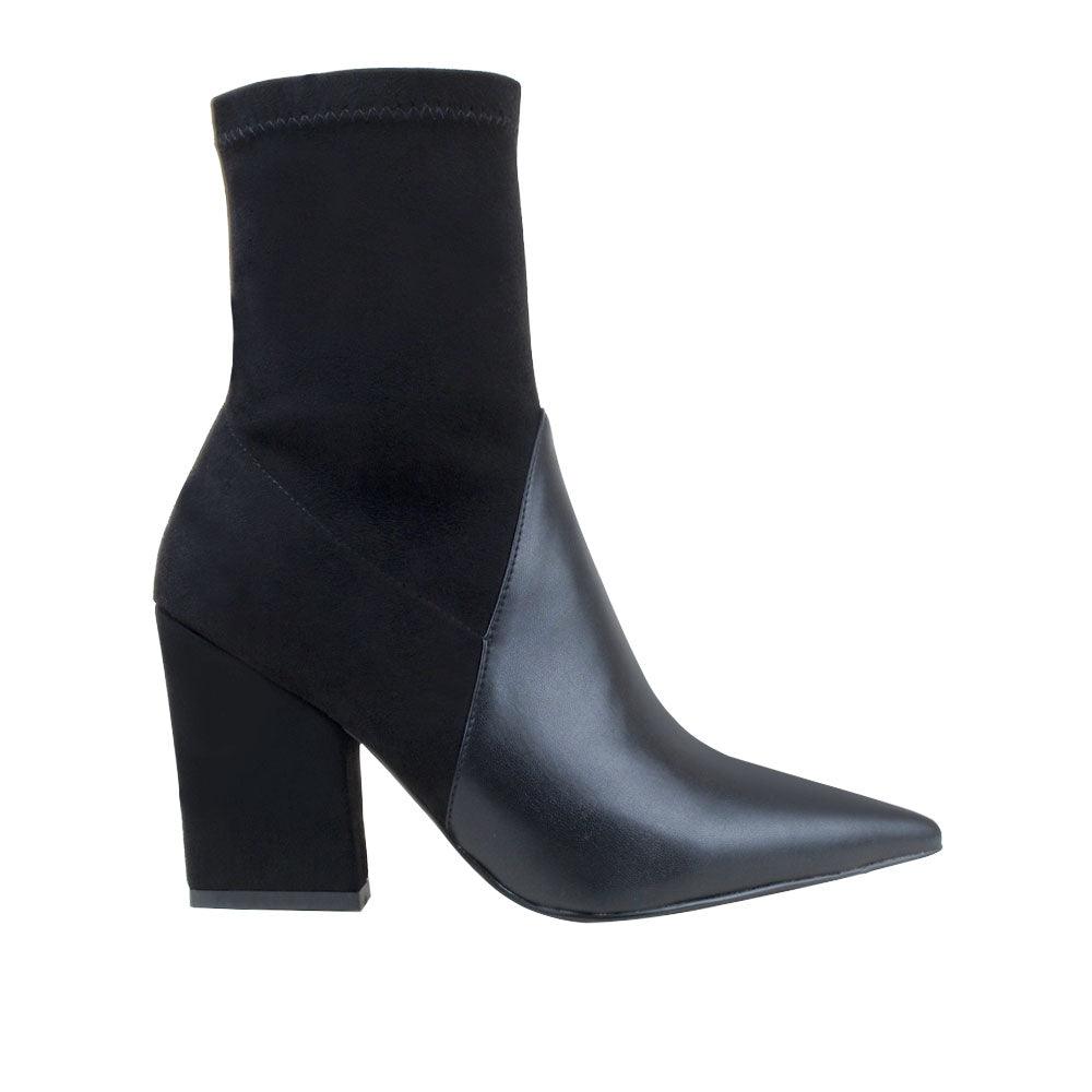 Women's black-color block heel ankle boots with side zipper closure-side view