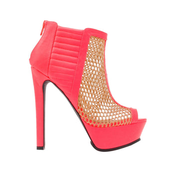 Pink women heels with golden mesh upper