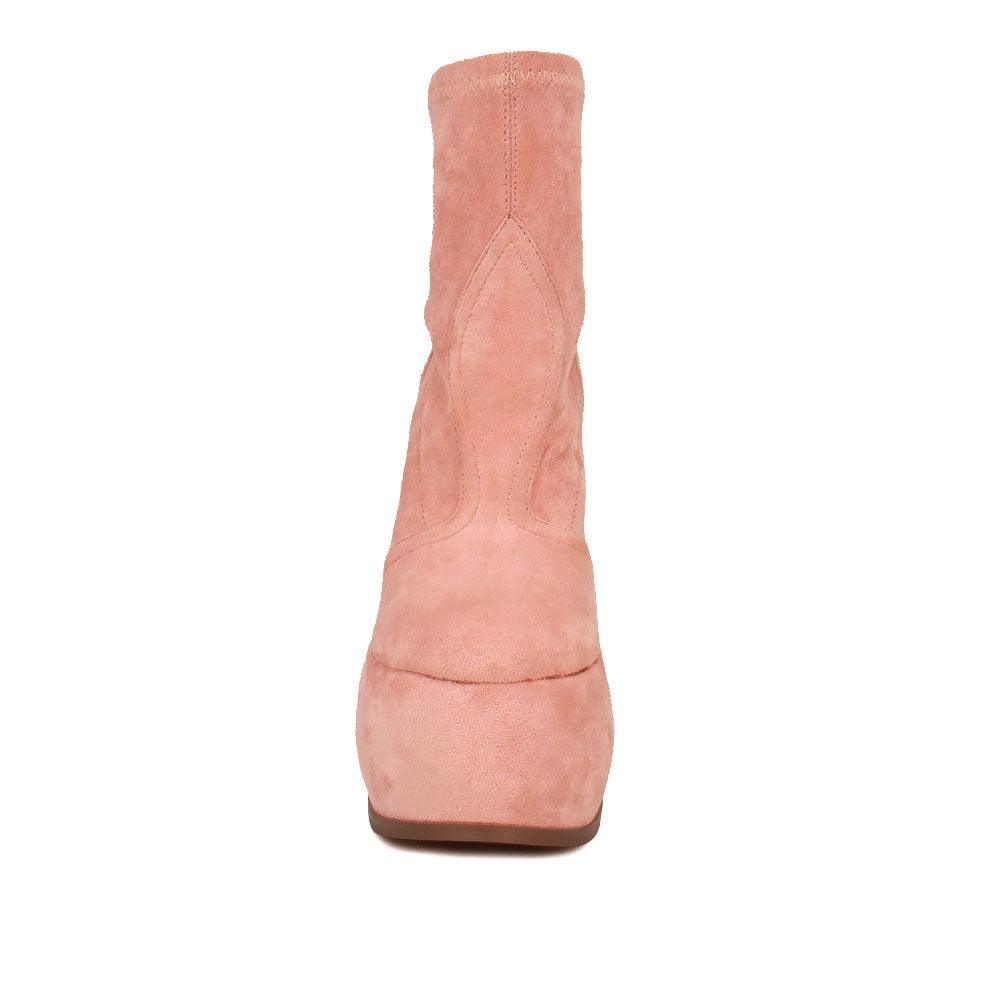 Nude women platform booties-front view