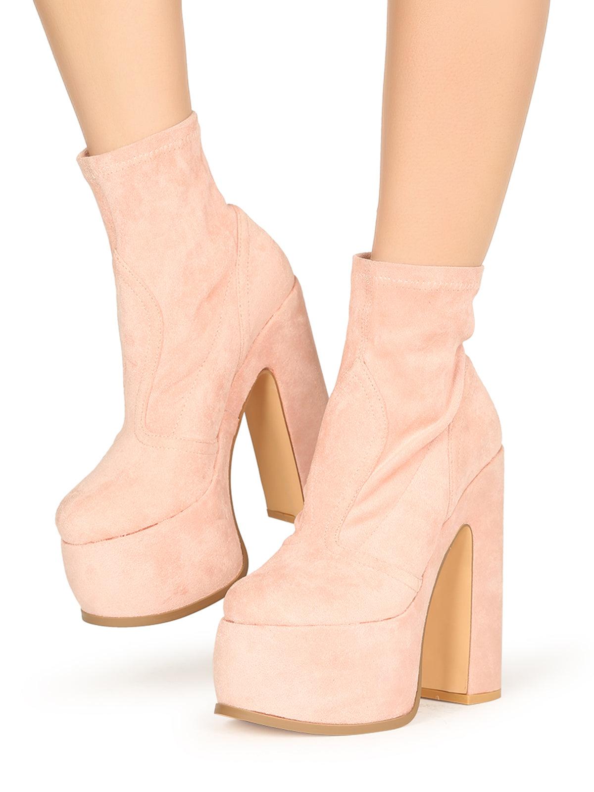 Nude women platform booties