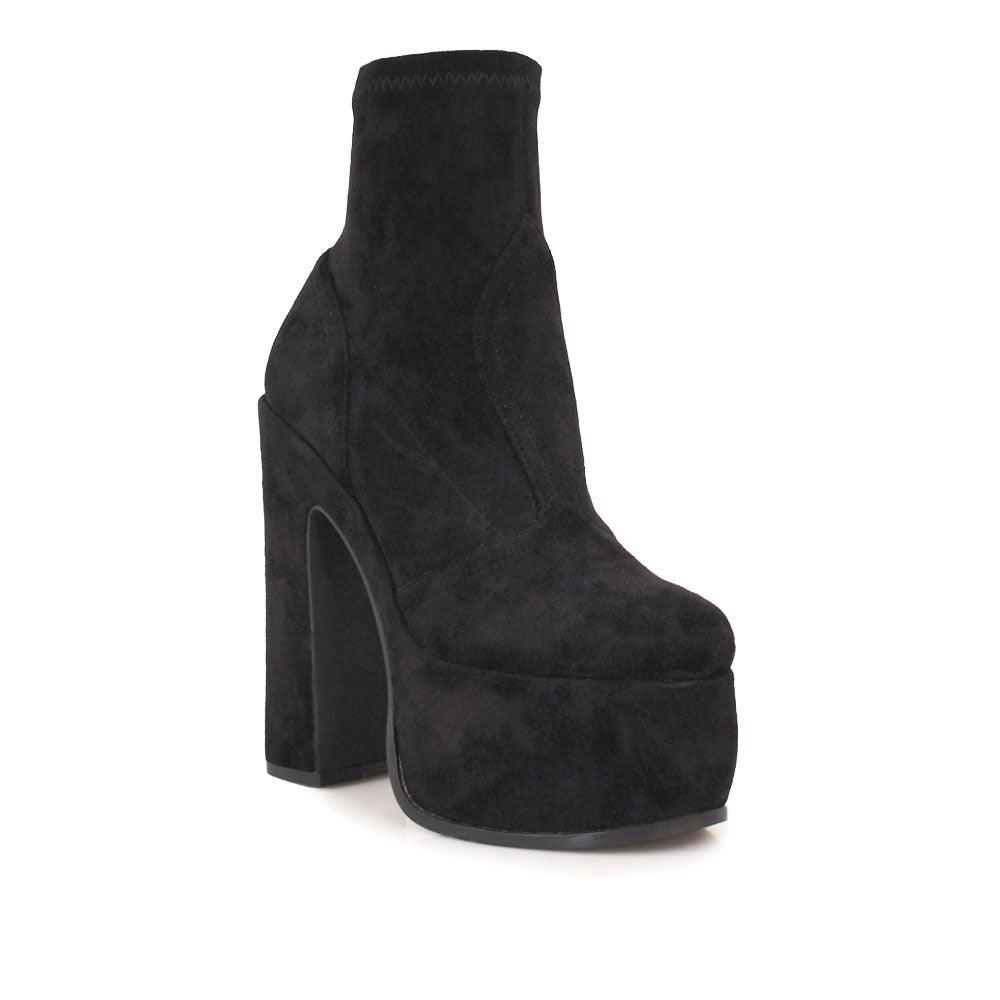 Black women platform booties-corner view