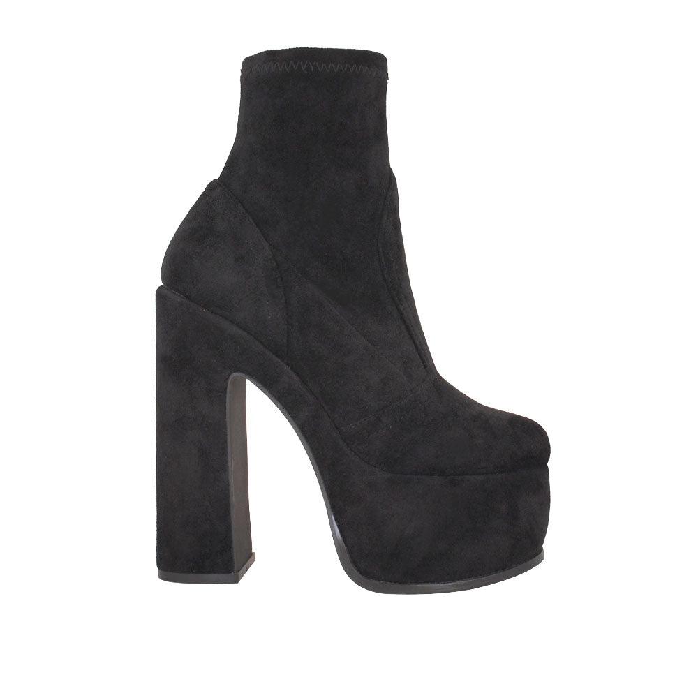 Black women platform booties-side view