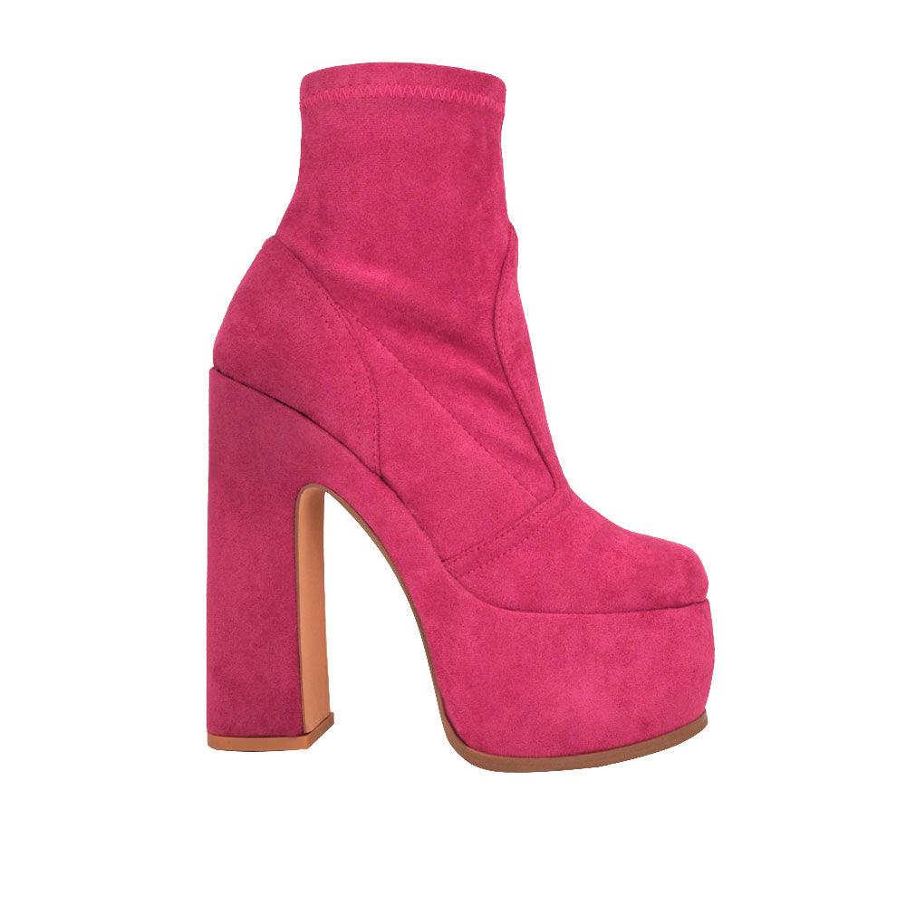 Pink women platform boots-side view