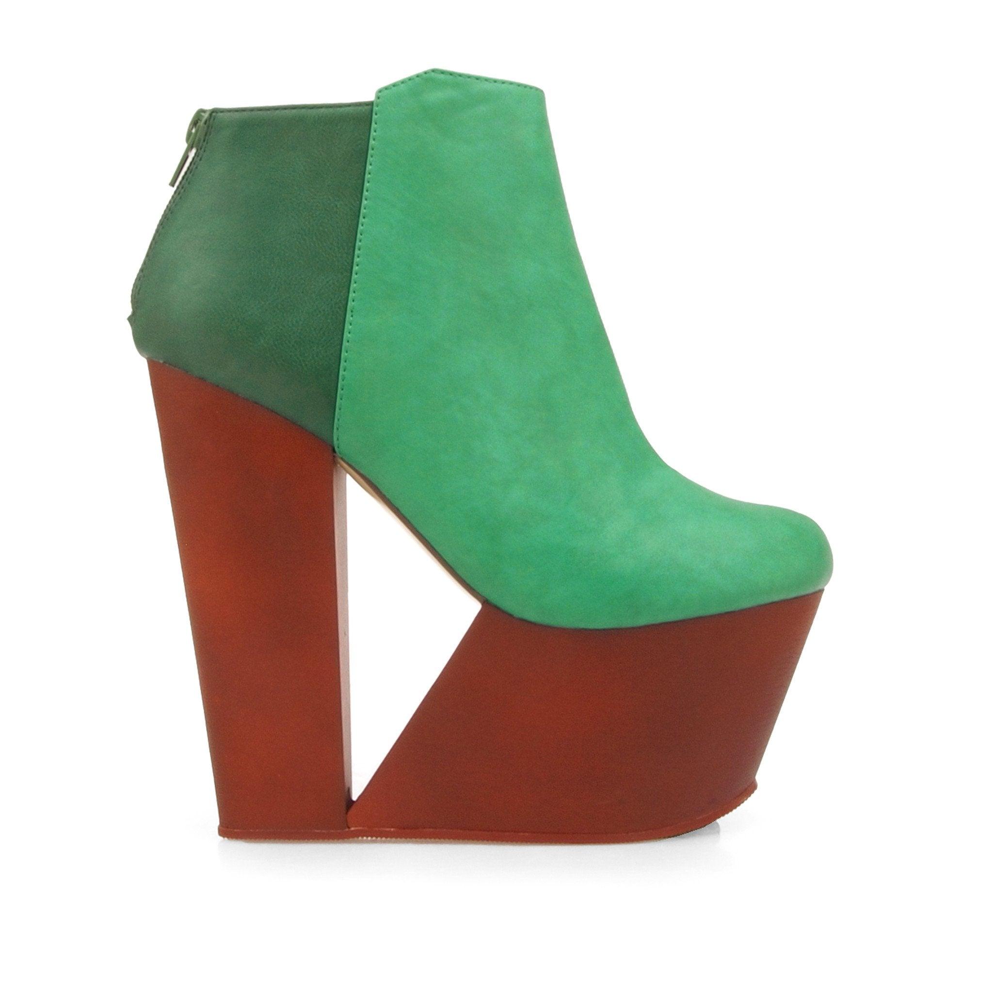 Green colored women heels with brown platform