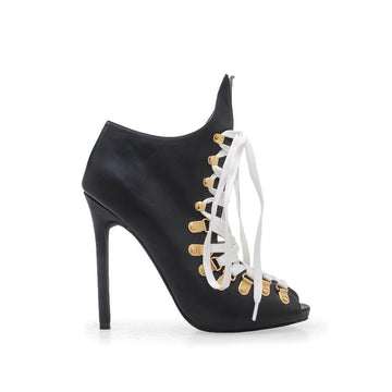 Black women heels with white laces strap