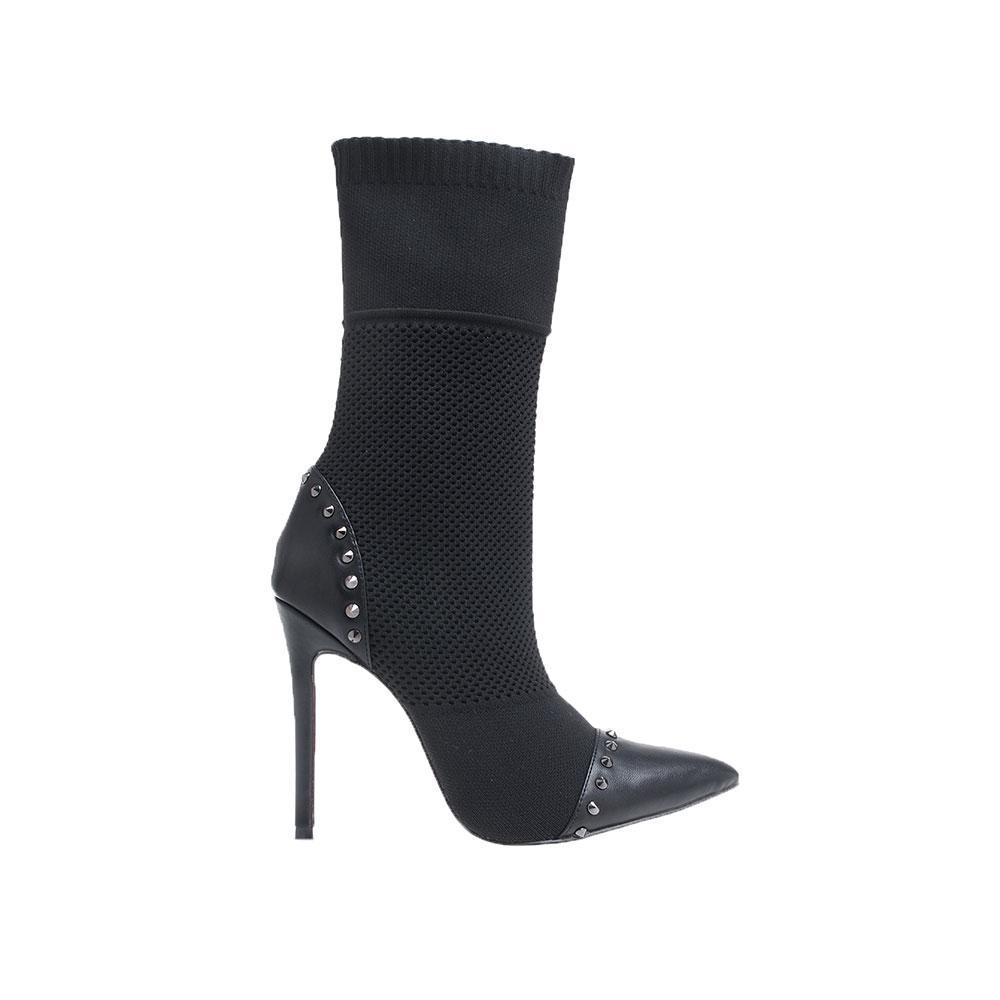 Black colored women's heels with fishnet upper