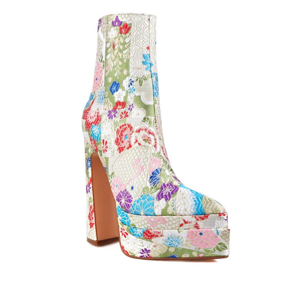 Floral women booties -corner view