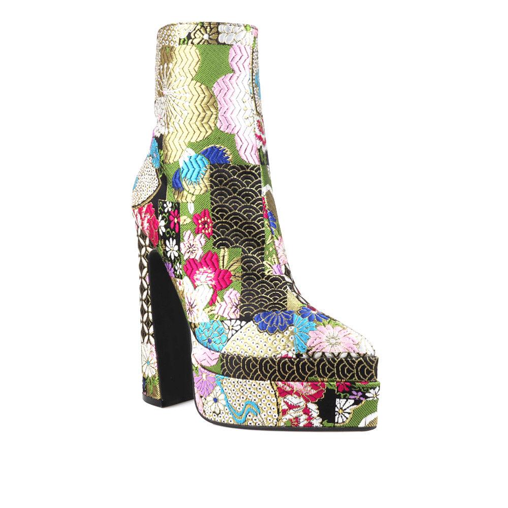 Dark shaded floral women booties -corner view