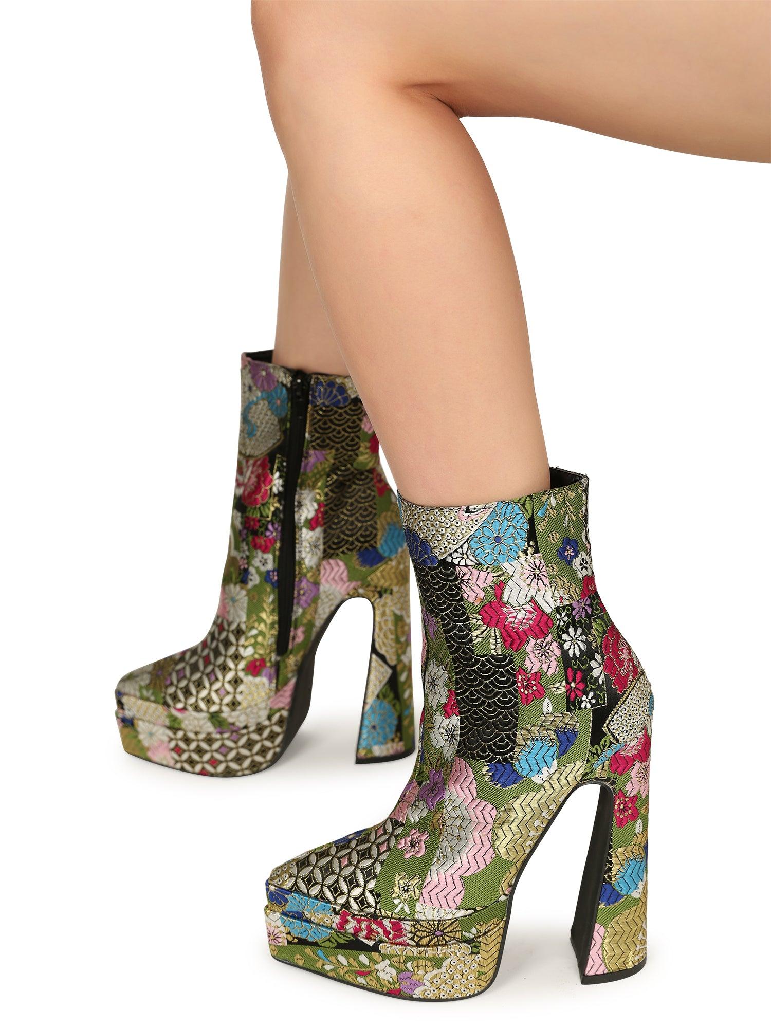 Dark shaded floral women booties 