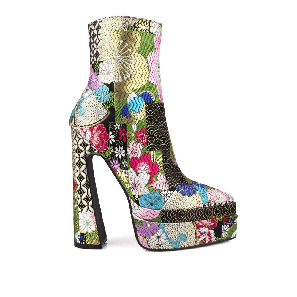 Dark shaded floral women booties -side view