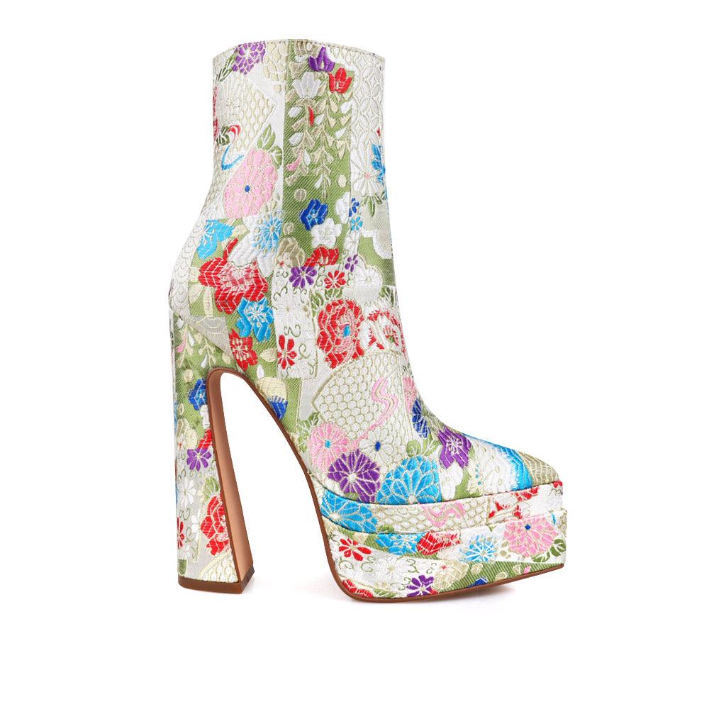 Floral women booties-side view