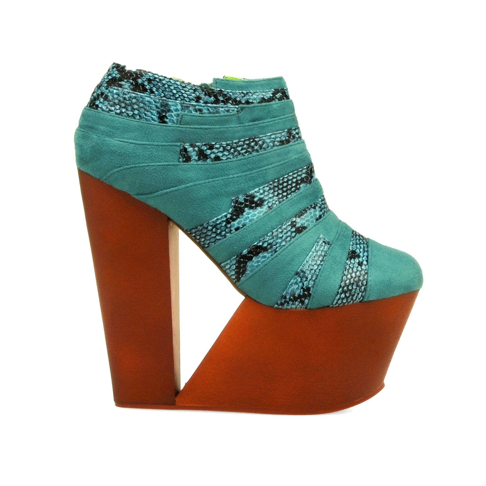 Green colored women wedges with brown platform