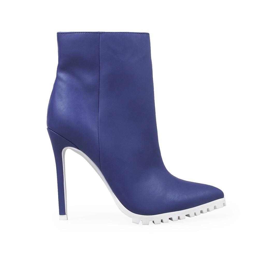 Vegan leather boot women's heel in navy