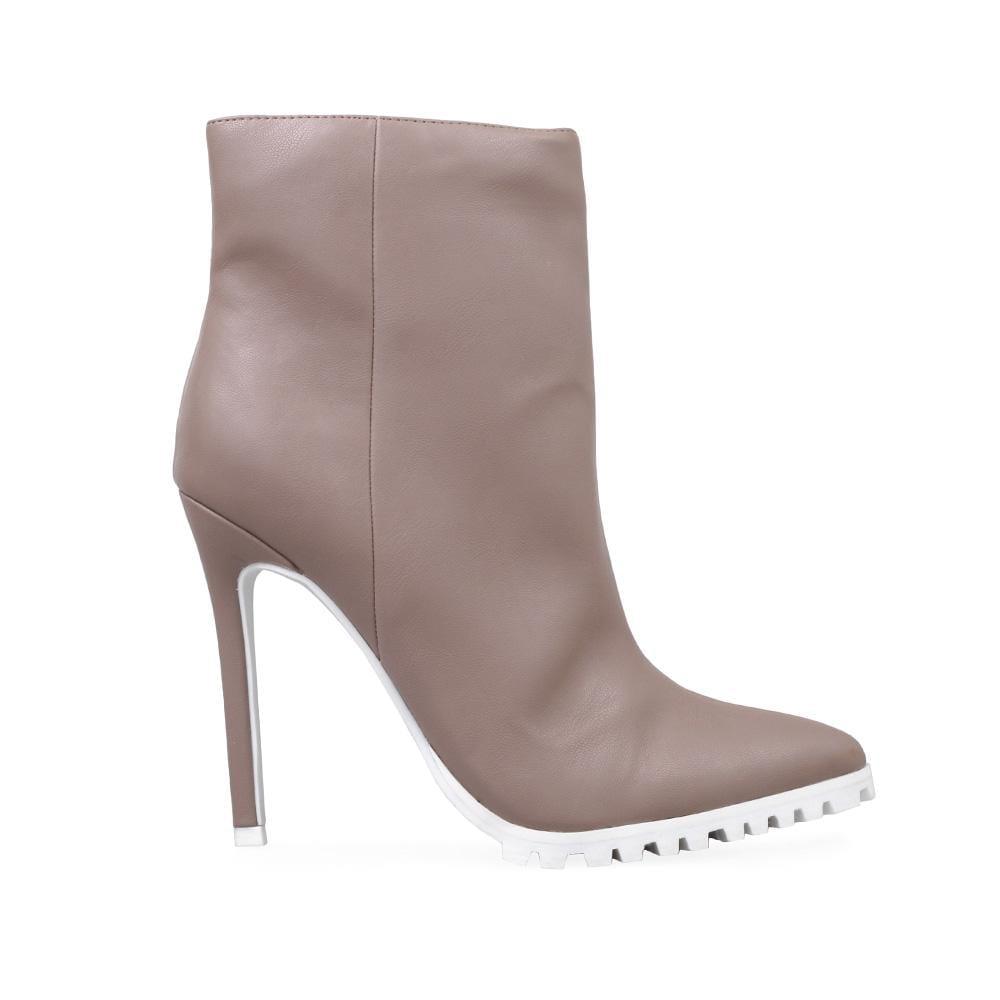 Vegan leather boot women's heel in taupe