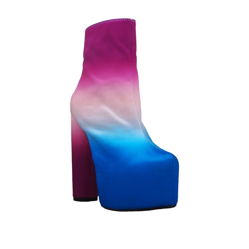 Women's ankle booties in fuchsia/blue-corner view