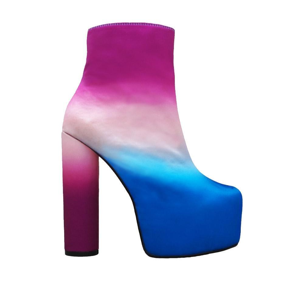 Women's ankle booties in fuchsia/blue-side view