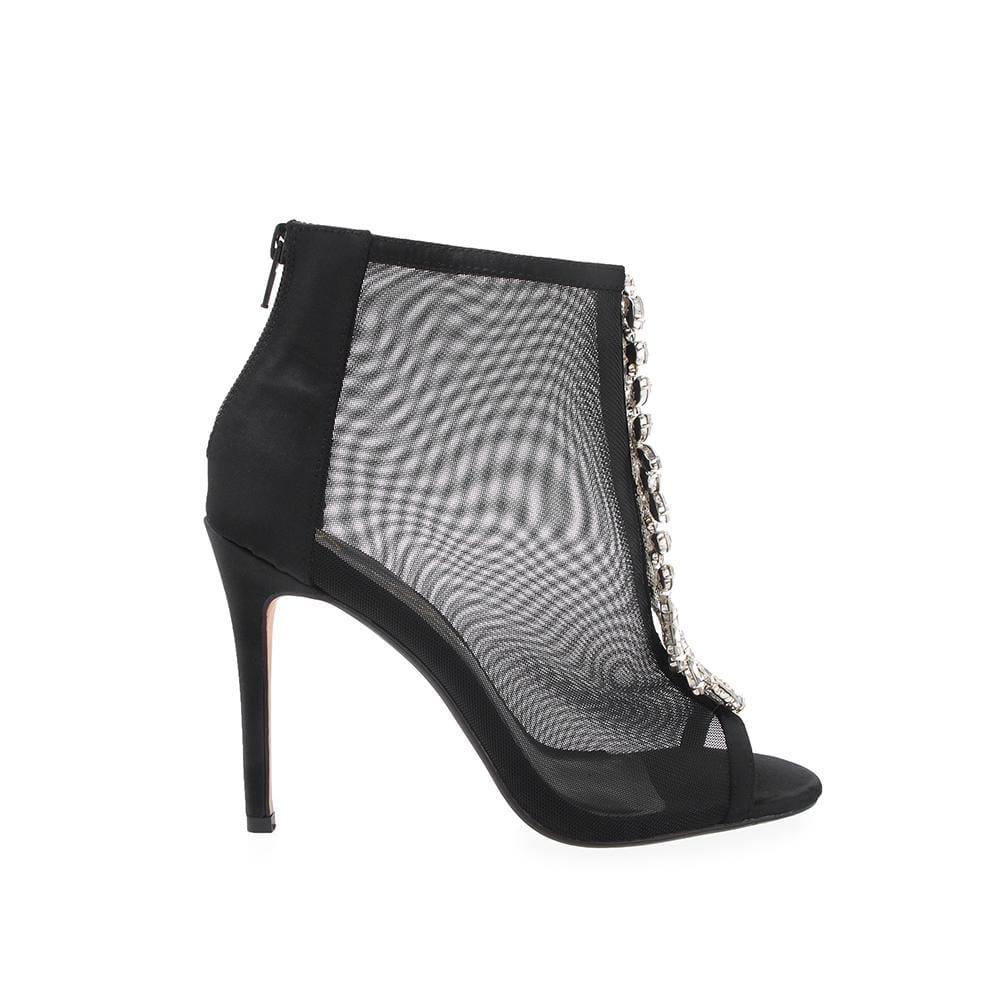 Net upper women's heel with rhinestones in black