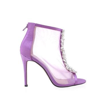 Net upper women's heel with rhinestones in purple