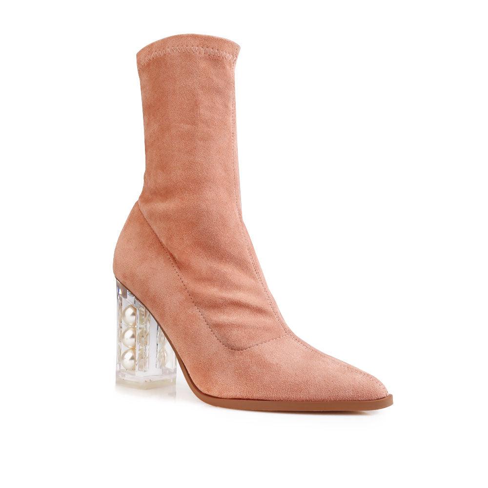 Slip on booties women's shoe in nude-corner view