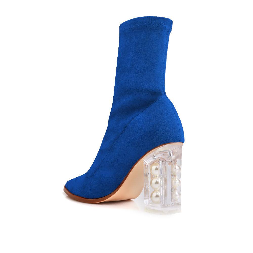 Slip on booties women's shoe in royal blue-posterior view