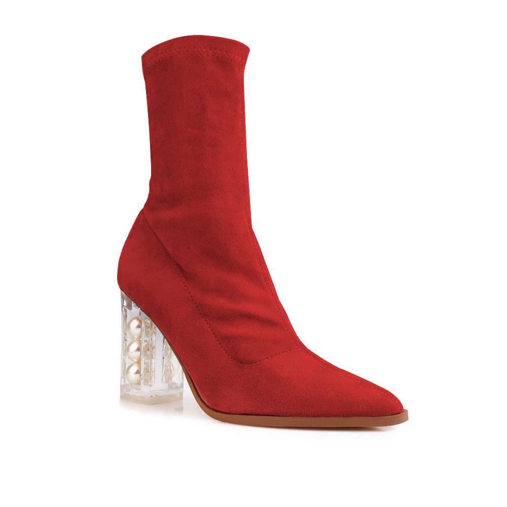 Slip on booties women's shoe in red-corner view