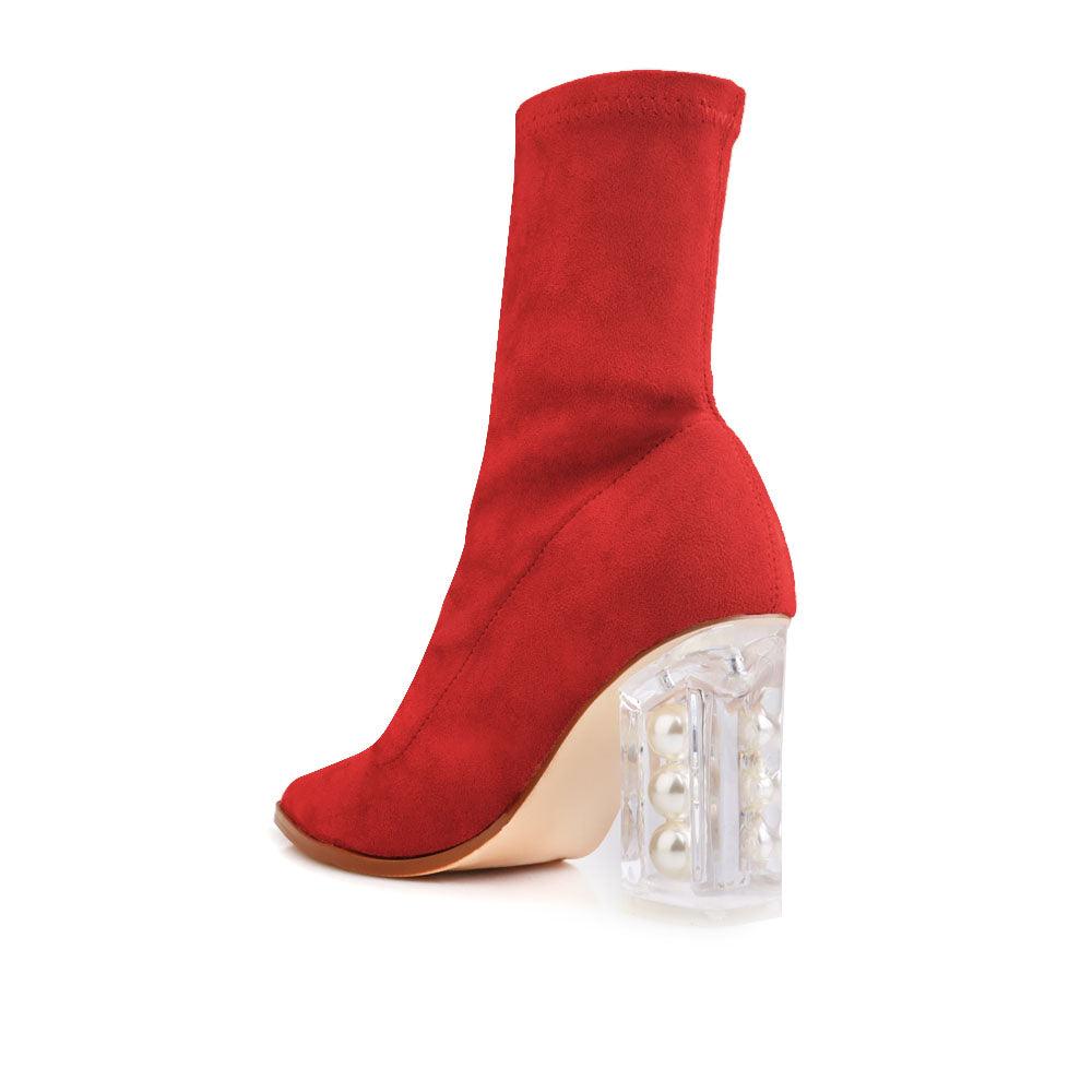 Slip on booties women's shoe in red-posterior view