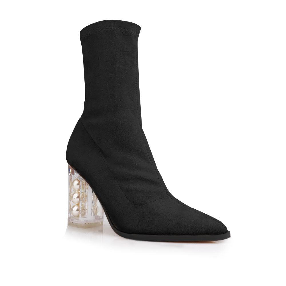 Slip on booties women's shoe in black-corner view