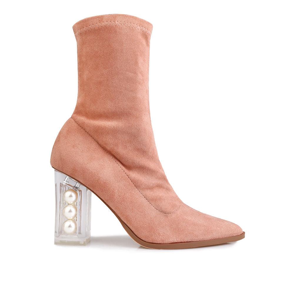 Slip on booties women's shoe in nude-side view