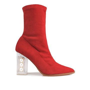 Slip on booties women's shoe in red-side view