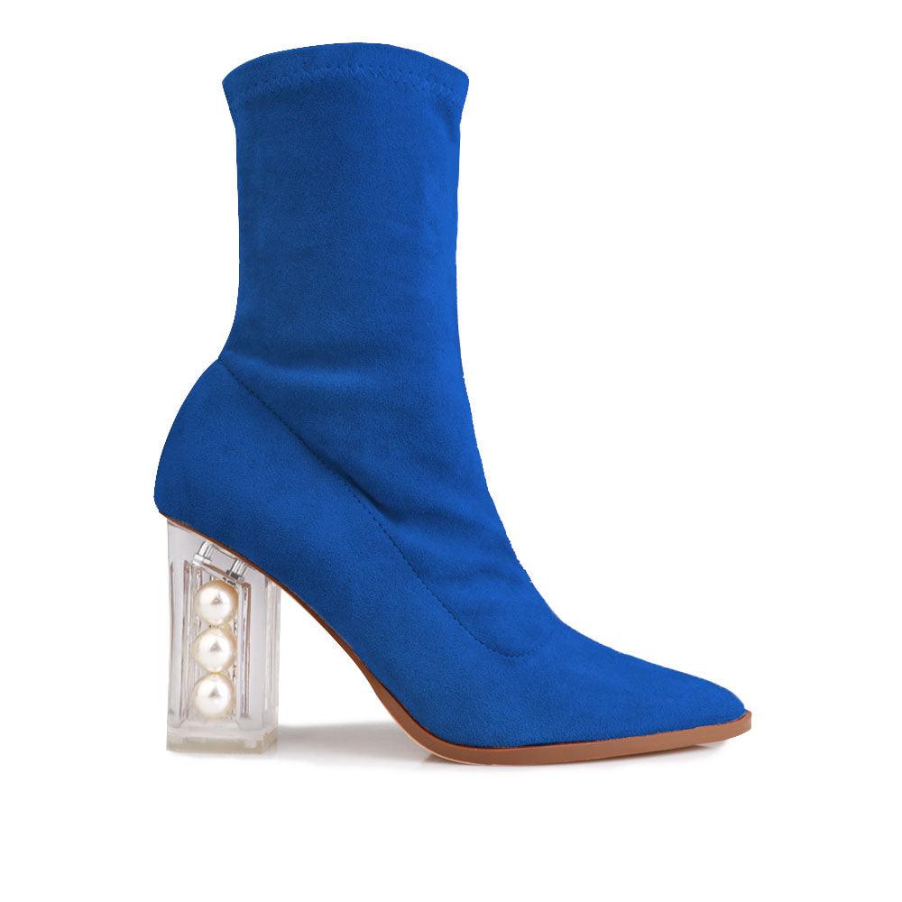 Slip on booties women's shoe in royal blue-side view