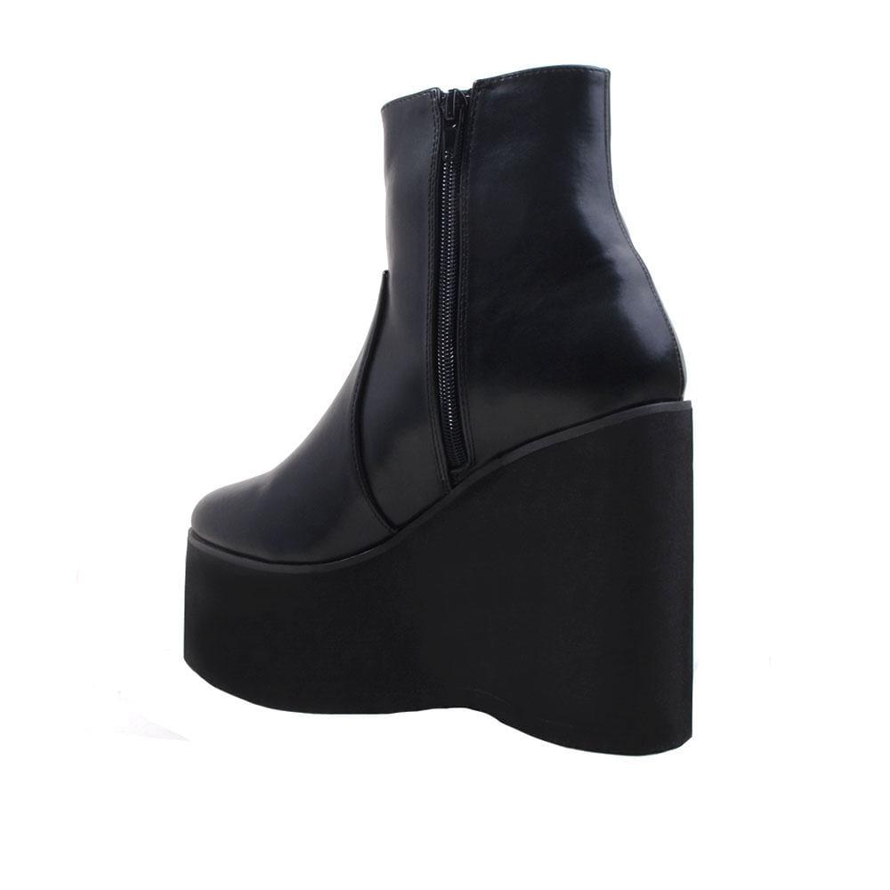 Black textured women booties with black platform-posterior view