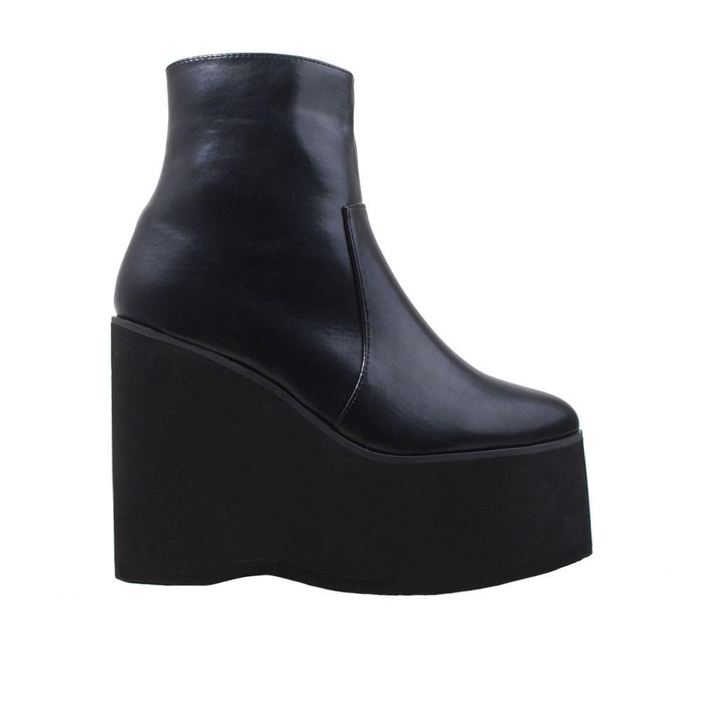 Black textured women booties with black platform-side view