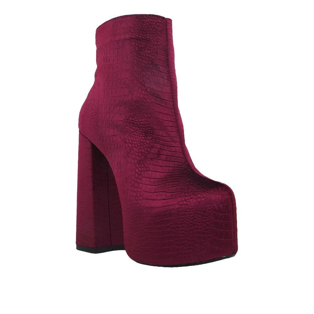 Pink textured women booties with block heel-corner view