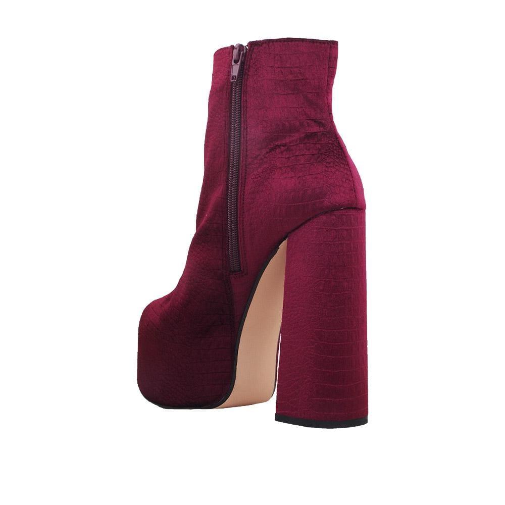 Pink textured women booties with block heel-posterior view