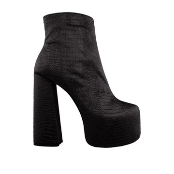 Black textured women booties with block heel-side view