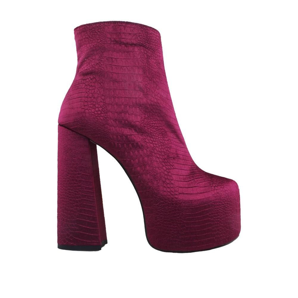 Pink textured women booties with block heel-side view