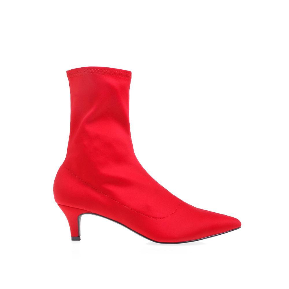 Vegan suede women ankle booties in red