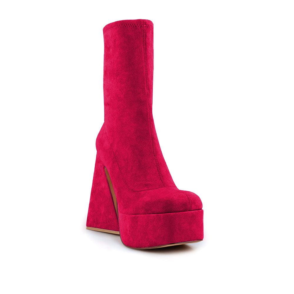 Vegan suede women heels with platform in fuchsia-corner view