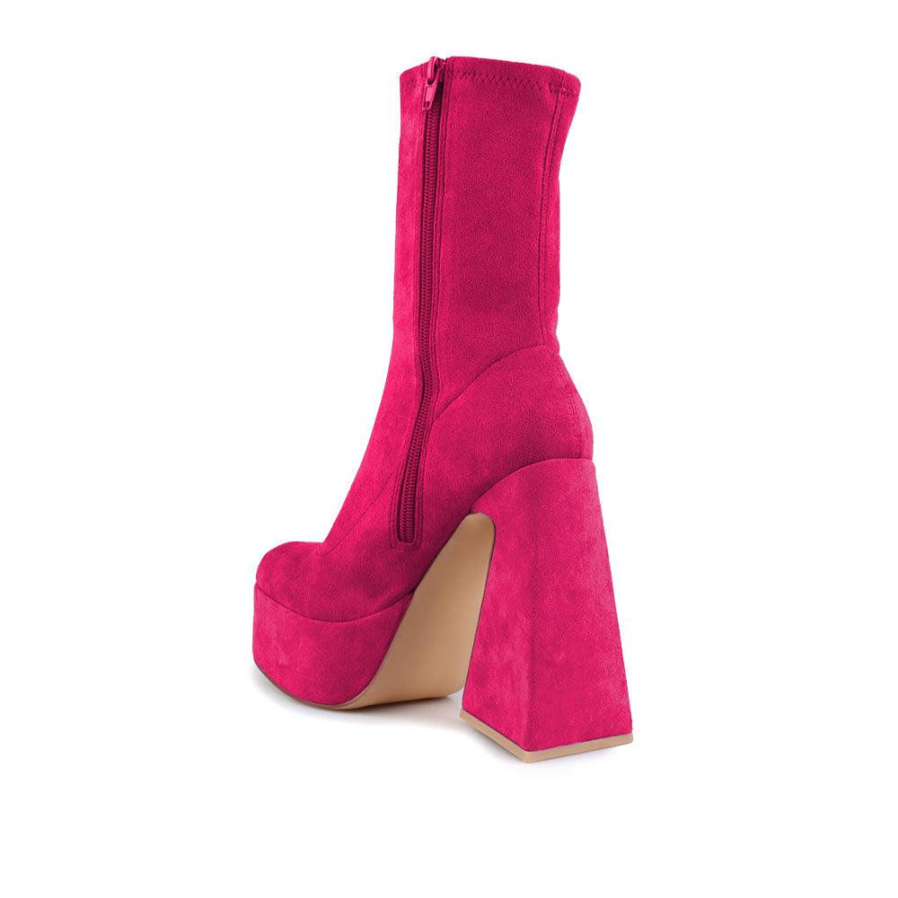 Vegan suede women heels with platform in fuchsia-posterior view