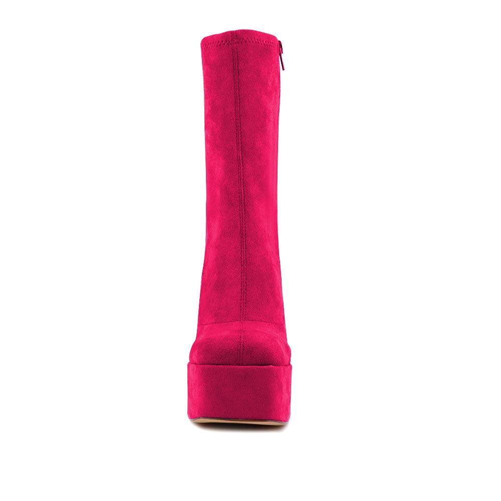 Vegan suede women heels with platform in fuchsia-front view